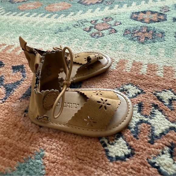 Old Navy|Baby girl Tan faux suede Sandals with ankle strap & tie detail•••Boho! - Picture 2 of 6